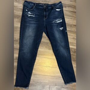 American Eagle AE Jegging Jeans Distressed Dark Blue Skinny Size 20 Regular